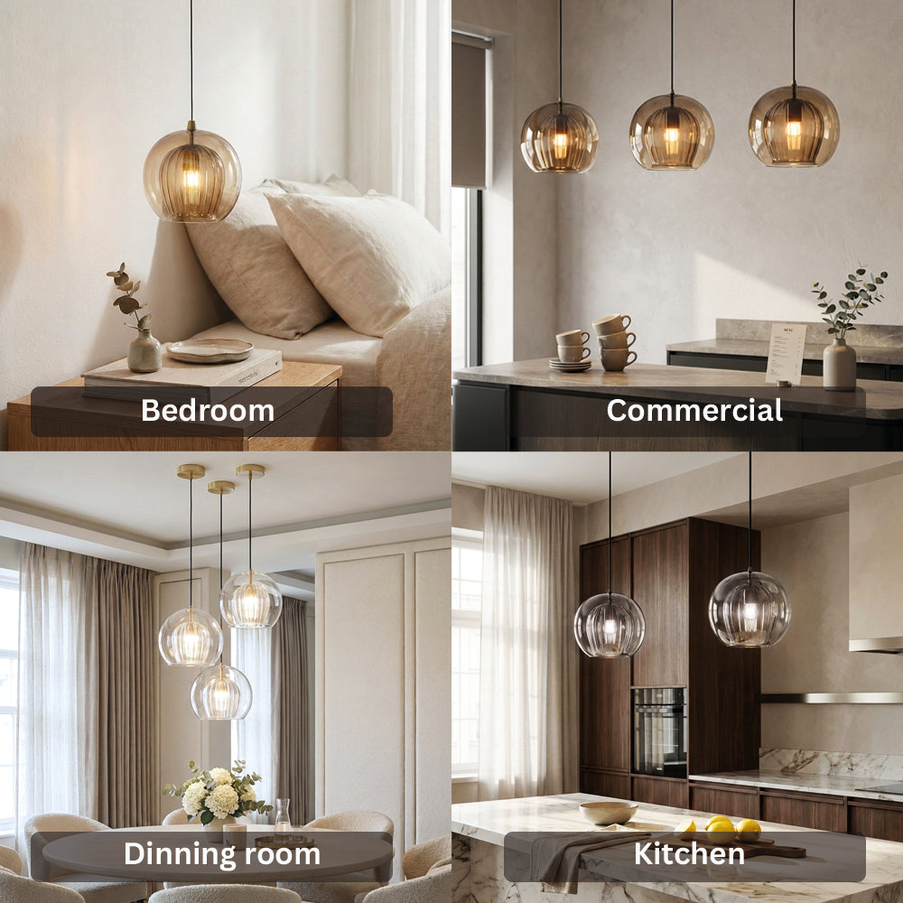 Glass Hanging Cocoon Pendant Light Modern Height Adjustable Dining Room — Transparent Brown Gray