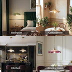 Vintage Floral Glass Pendant Light Height Adjustable Dining Room Bedroom — Purple Clear Gold Green