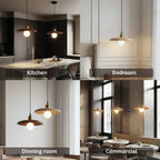 Flying Saucer Wood Pendant Light Real Wood Veneer Dining Room Living Room Kitchen Island