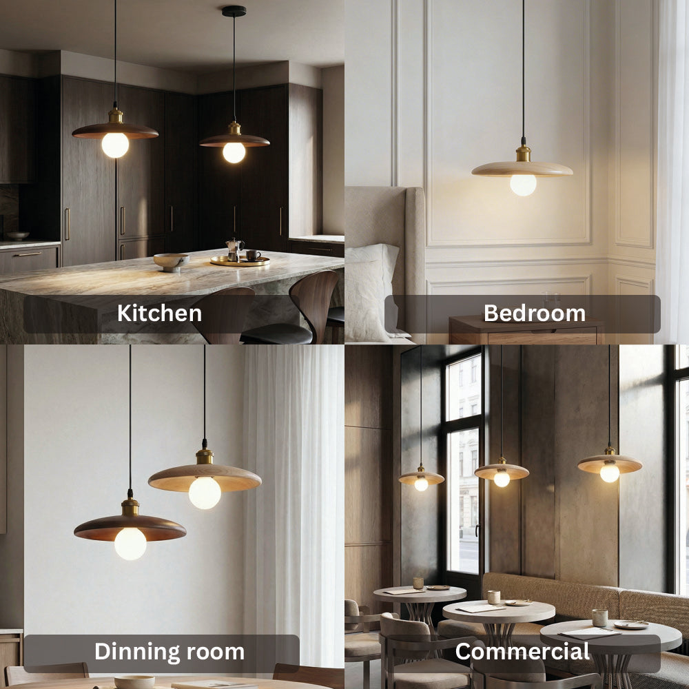 Flying Saucer Wood Pendant Light Real Wood Veneer Dining Room Living Room Kitchen Island