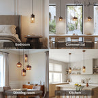 Wood Color Glass LED Pendant Lamp Minimalist Dining Room Bedroom Kitchen — 4 Styles