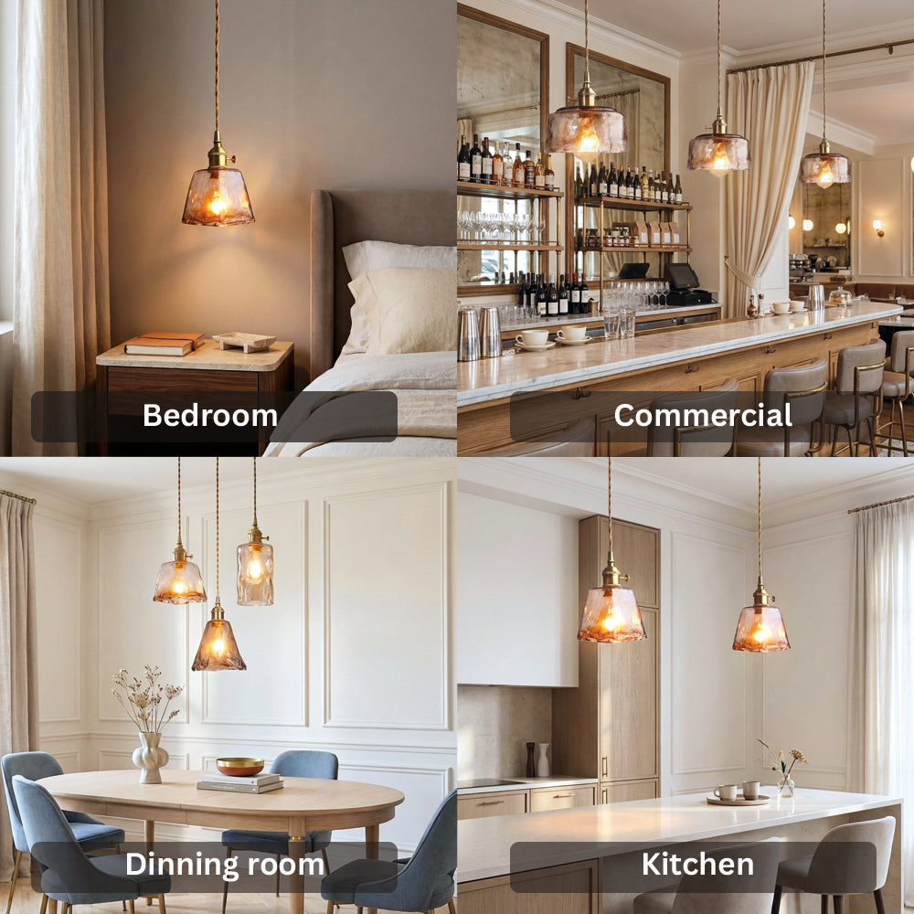 Brass Amber Glass Pendant Light Modern Dining Room Kitchen Island Bar — Pot Cone Dish Cube