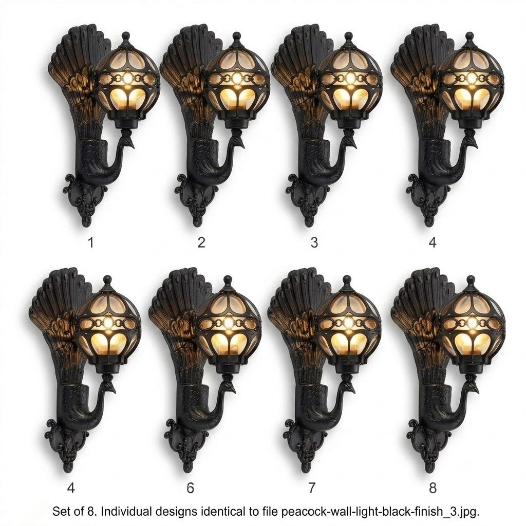 Peacock Outdoor Wall Light Retro European Aluminum Waterproof Hardwired — Black Bronze Sets