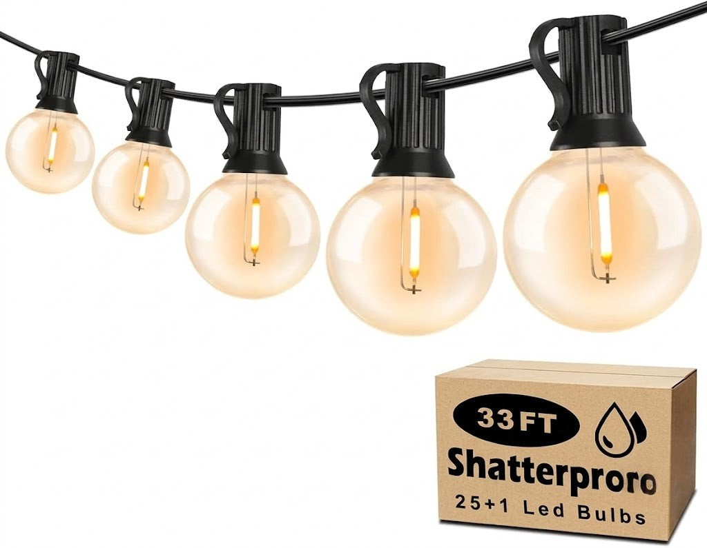 Solar Outdoor String Lights Warm White Globe Bulbs Waterproof Patio Pergola — 33ft 66ft 100ft