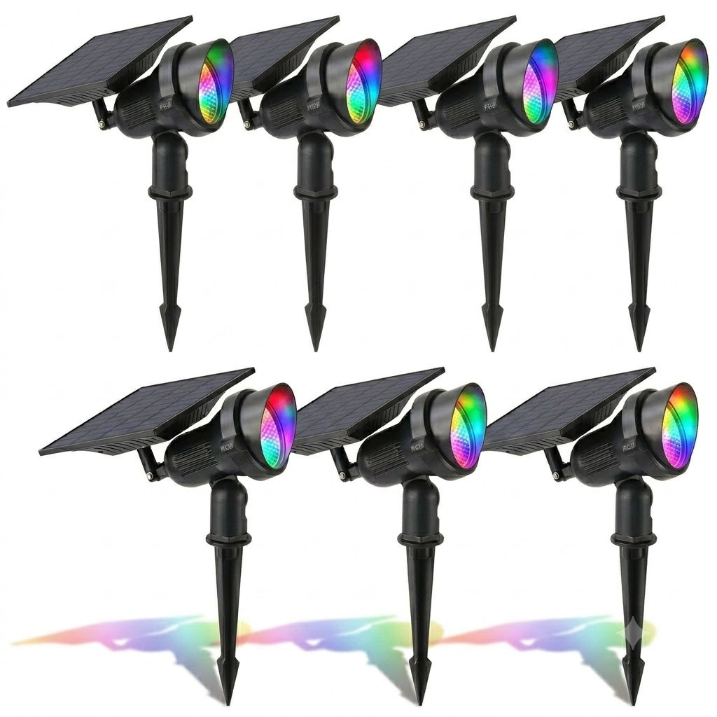Solar Lawn Spotlights Adjustable Outdoor Tree Accent Light Aluminum — Warm White & RGB Sets