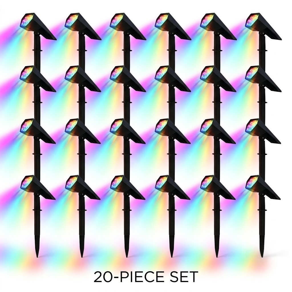 Solar Flood Spike Light Adjustable Angle Aluminum Glass Landscape Outdoor — Warm White Sets