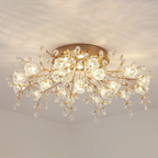 Arisha Art Deco Elegant Golden Crystal Flower Flush Mount Ceiling Light