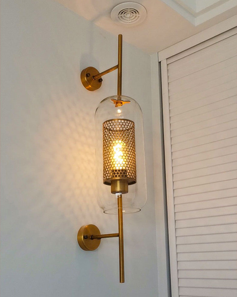 Industrial Hurricane Wall Sconce Brass Glass Vintage Indoor Bedroom Living Room Bar — Black Brass