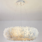 O'Moore Romantic Ring Feather/Metal Pendant Light, Natural Ostrich
