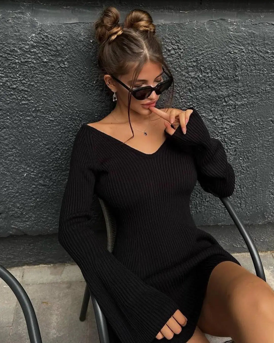Women's Off-Shoulder Sweater Dress | Ribbed Knit High Waist A-Line Mini