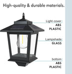 Solar dusk to dawn porch light warm amber outdoor wall lantern — solar panel top view