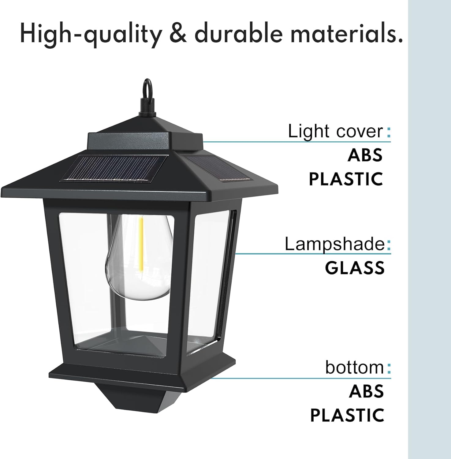 Solar dusk to dawn porch light warm amber outdoor wall lantern — solar panel top view