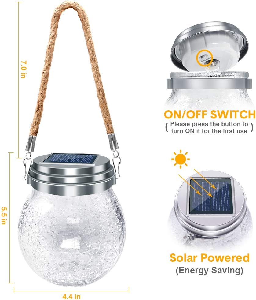Solar hanging outdoor lantern warm amber LED waterproof decorative — 2-pack 4-pack 6-pack options