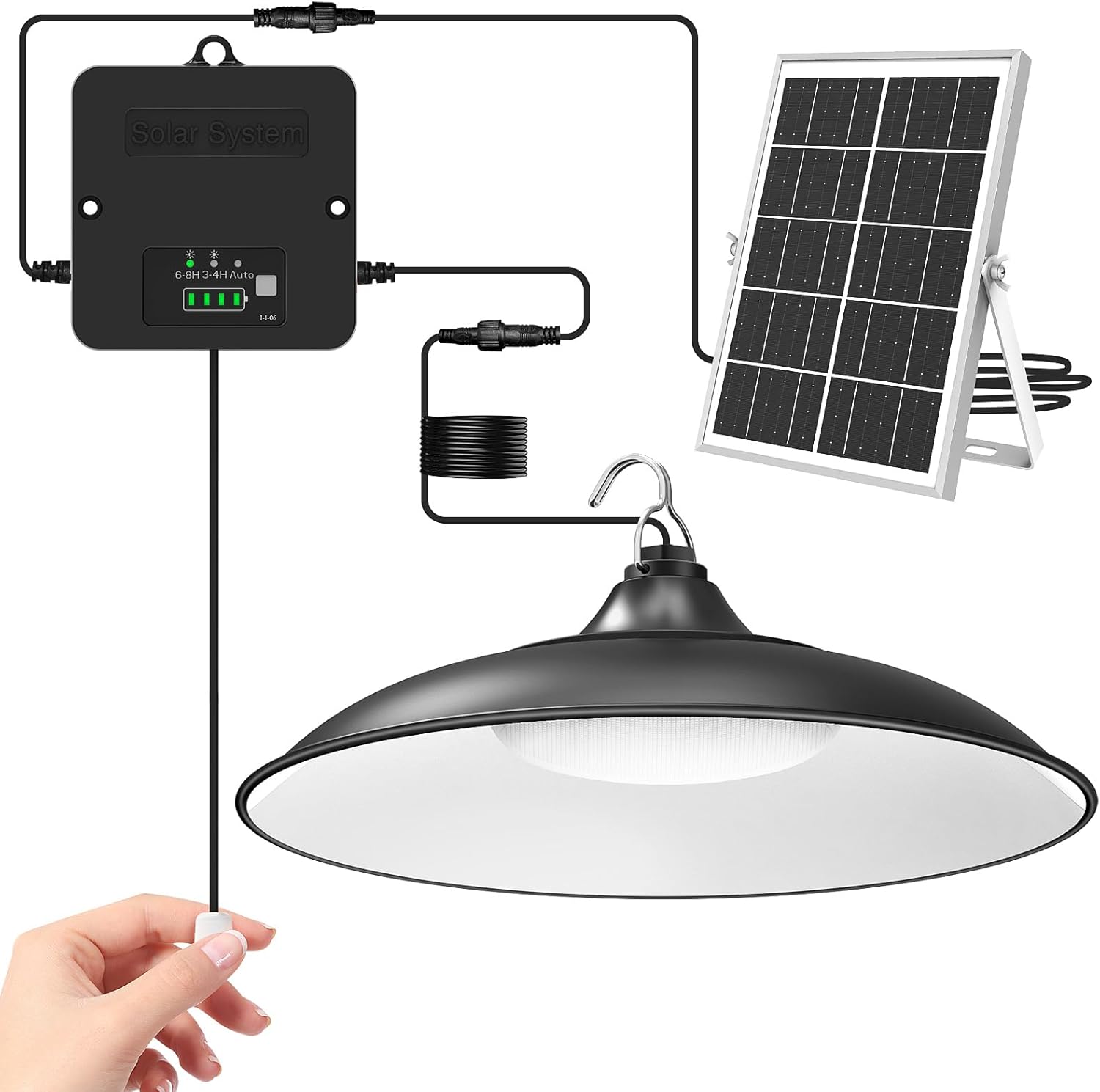 Solar shed garage pendant light indoor outdoor motion sensor IP65 remote control — 1, 2 and 3-pack