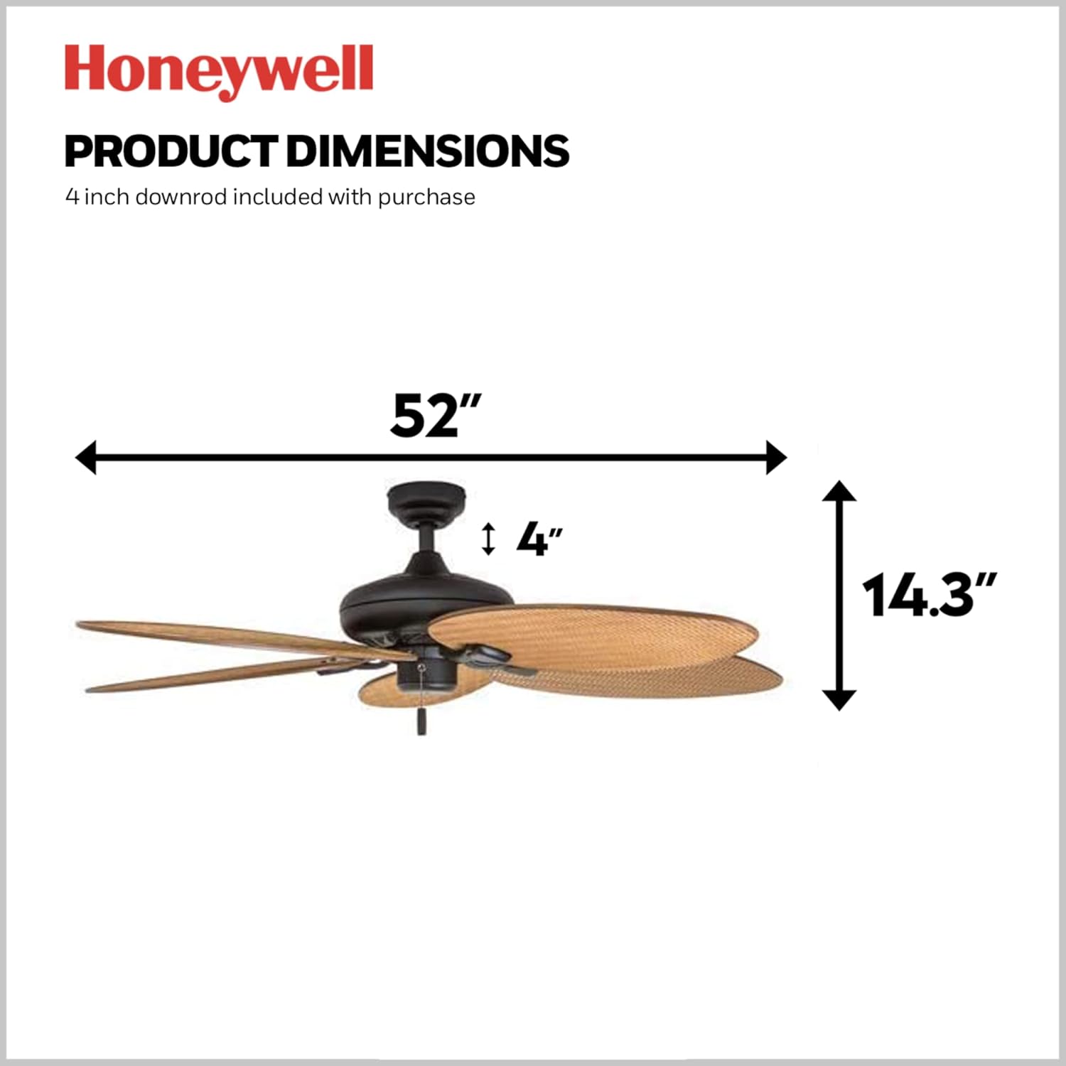 Tropical Palm Leaf Blade Ceiling Fan No Light Damp Rated Outdoor Indoor Pull Chain 52 Inch — Bronze