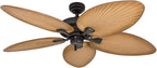 Tropical palm leaf blade ceiling fan no light damp rated indoor outdoor pull chain 52 inch bronze