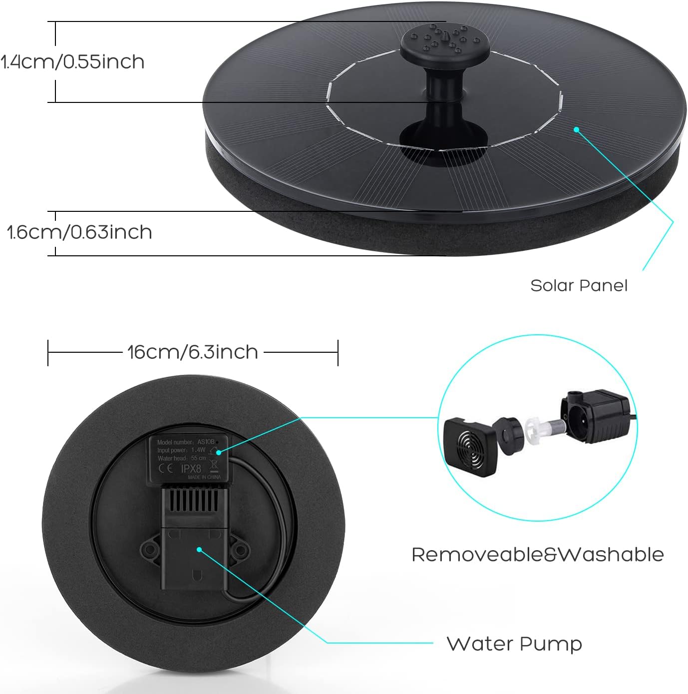 Solar birdbath fountain with LED light outdoor garden — 1-pack 2-pack options