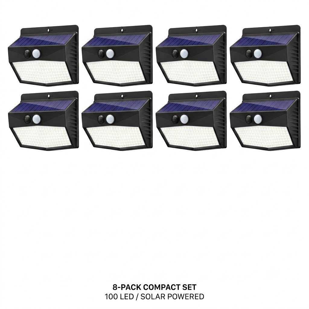 Solar Wall Mount Security Light Motion Sensor 3 Modes IP65 Outdoor — 2, 4, 6 & 8-Pack