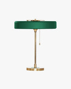 Mid-Century Round Table Lamp with Pull Chain Fabric Shade Warm LED Bedside Living Room — 3 Colors