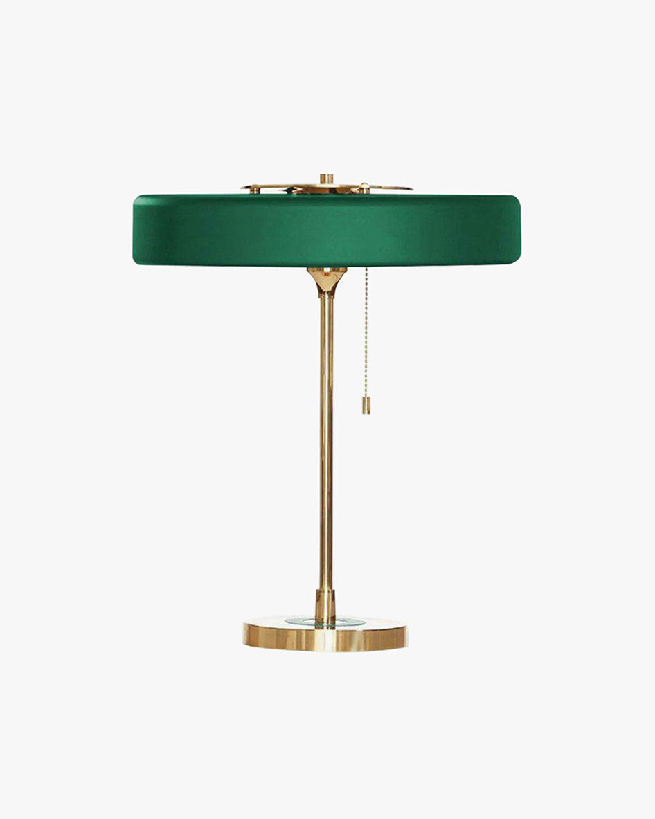 Mid-Century Round Table Lamp with Pull Chain Fabric Shade Warm LED Bedside Living Room — 3 Colors