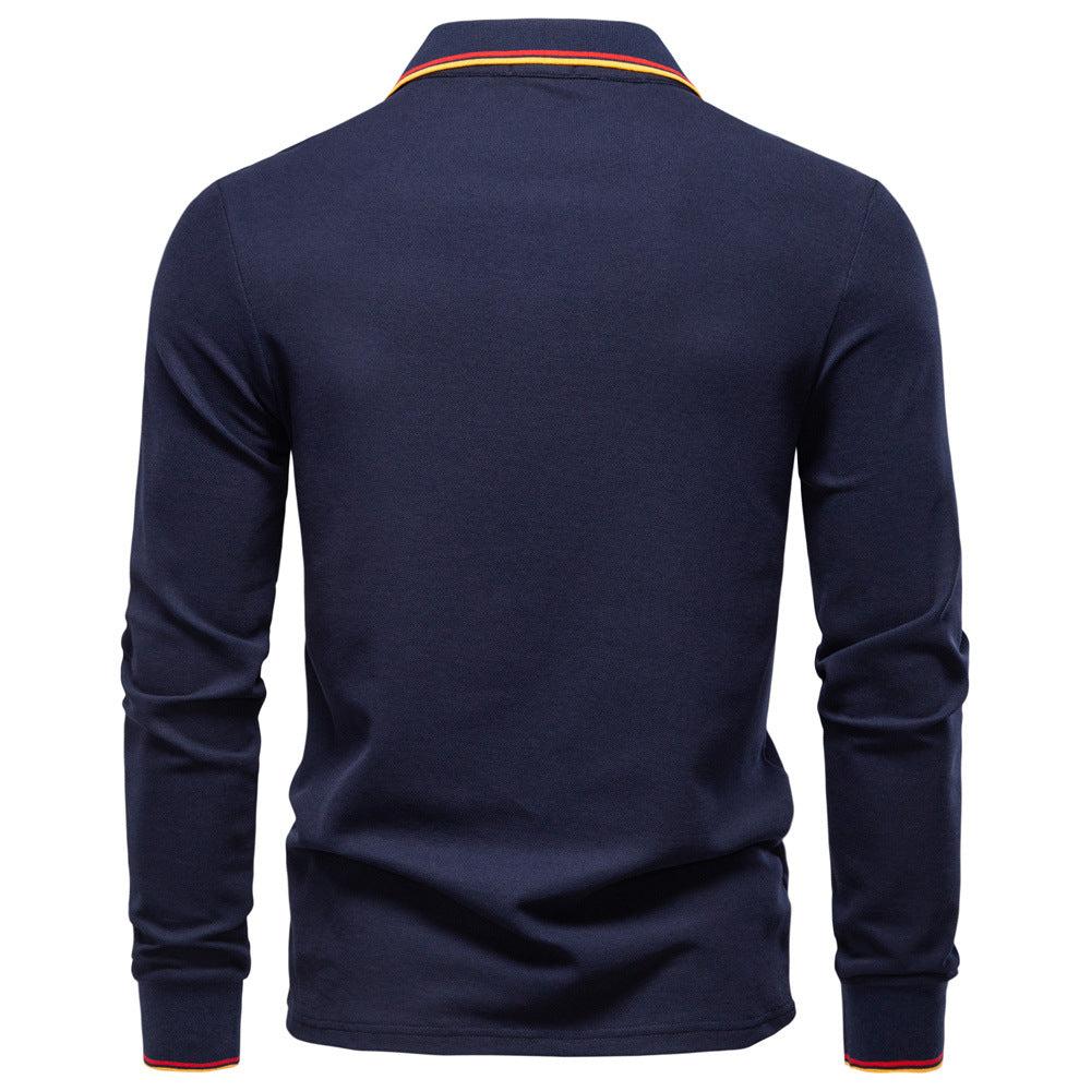 Men's Long Sleeve Polo Shirt - Solid Color Collared T-Shirt