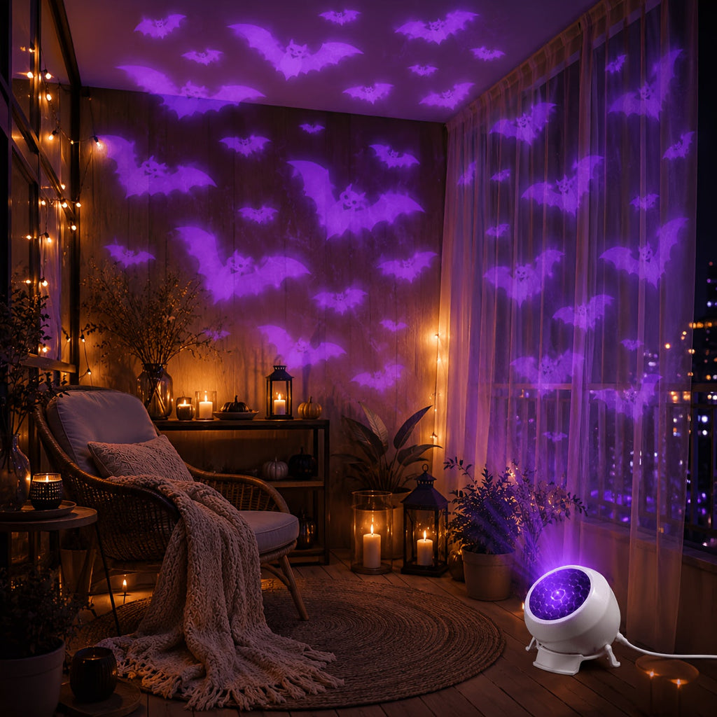 Halloween Bat Projector Lamp with Base, USB-Powered, 360° Adjustable