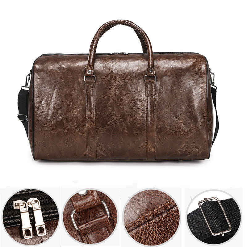 Sac de voyage polochon vintage en cuir marron – Grand sac week-end bandoulière