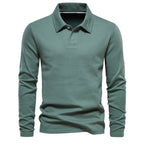 Men's Long Sleeve Polo Shirt - Solid Color Lapel Collar Top