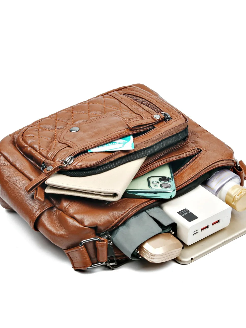 Leather Multi Pockets Adjustable Strap Shoulder Bag