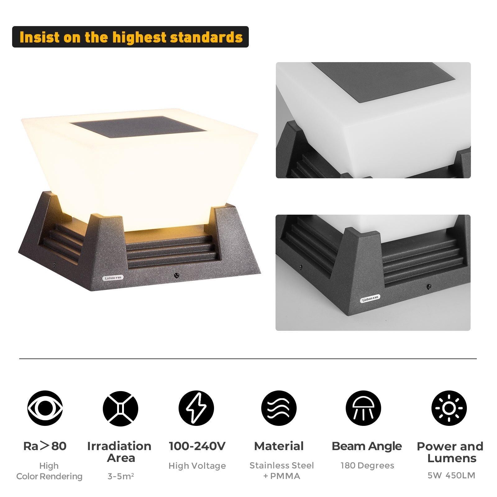 RIRZ NOVA Solar Post Light Modern Architectural LED Outdoor Pathway Garden — 28cm