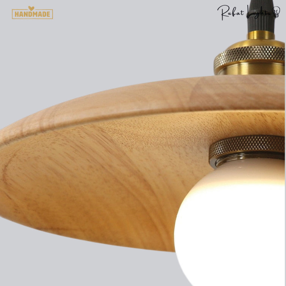 Flying Saucer Wood Pendant Light Real Wood Veneer Dining Room Living Room Kitchen Island