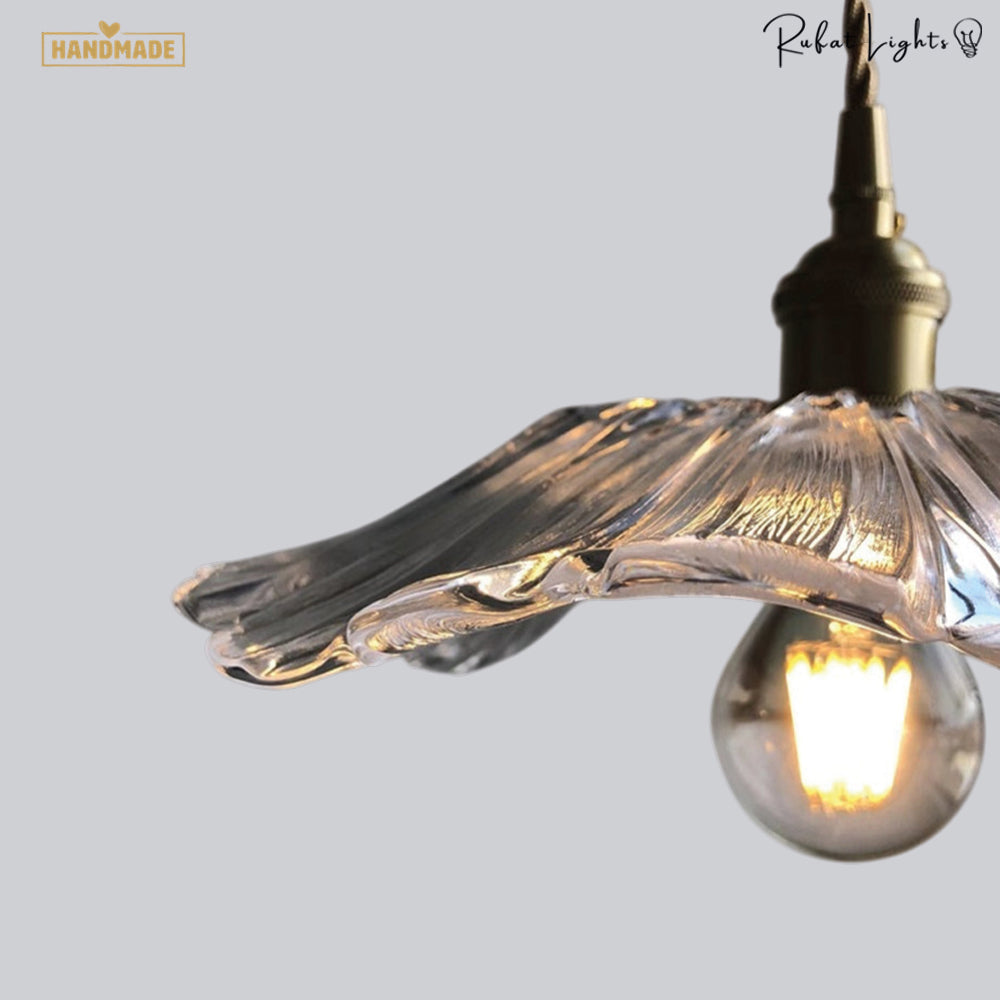 Vintage Floral Glass Pendant Light Height Adjustable Dining Room Bedroom — Purple Clear Gold Green