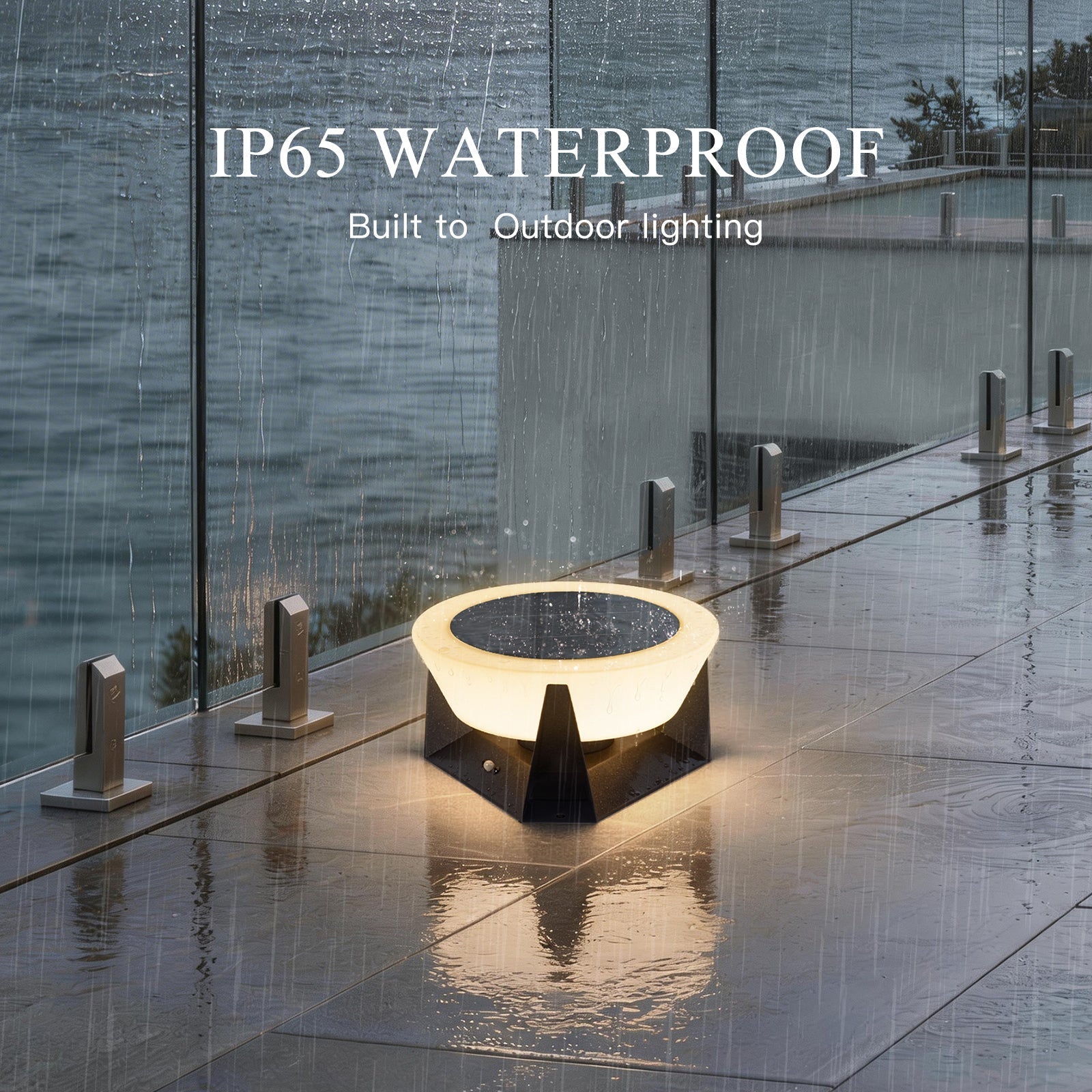 RIRZ HALO Solar Outdoor Floor Lamp LED Warm White Patio Garden Poolside — 18cm 28cm 38cm