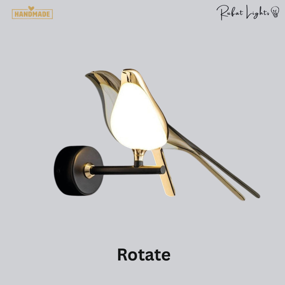Nordic Magpie Golden Bird Wall Light Art Deco LED Bedroom Living Room — Warm Cool White