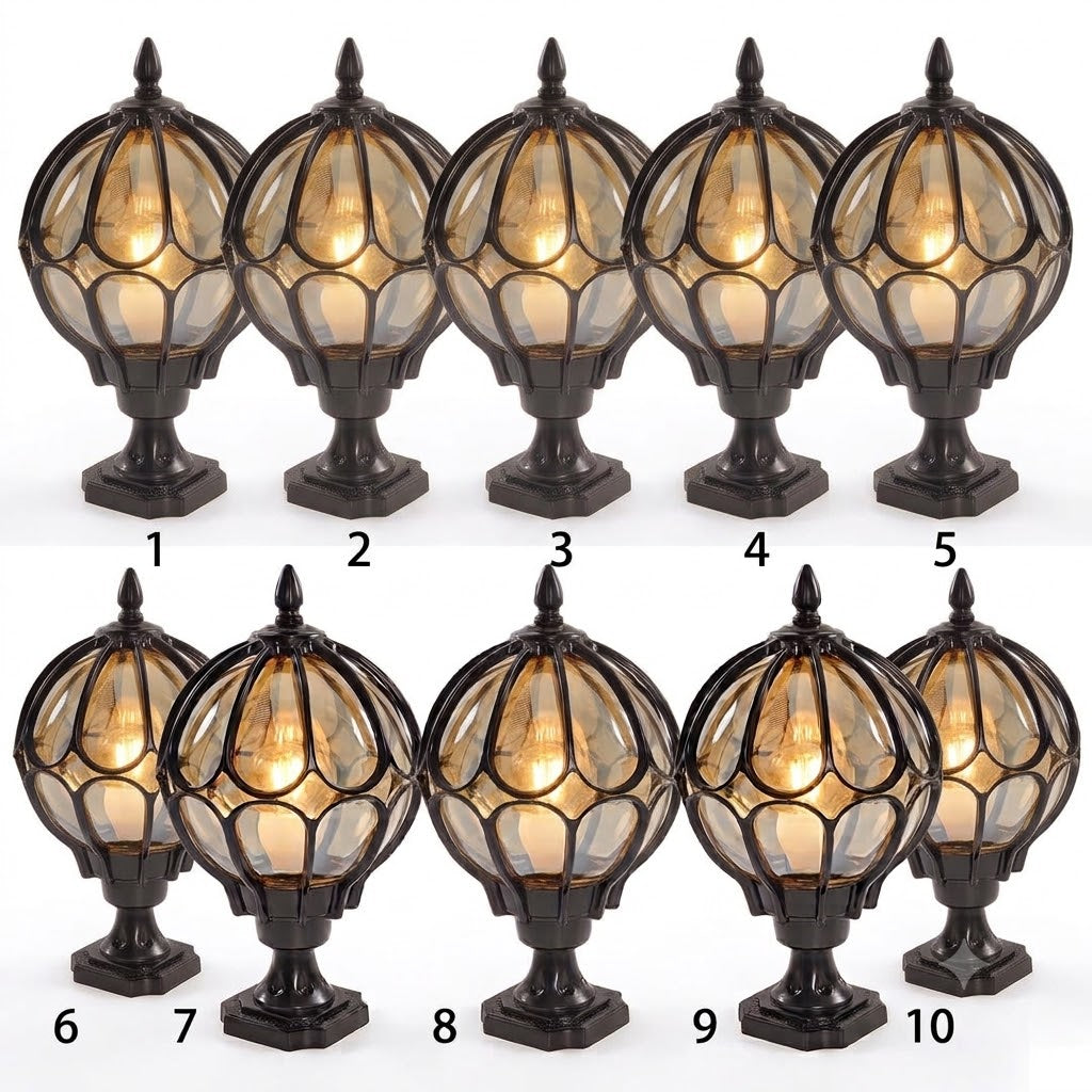 Outdoor Globe Pillar Light Retro Glass Copper Fence Post Hardwired — Black Bronze 7 to 15 Inch Sets