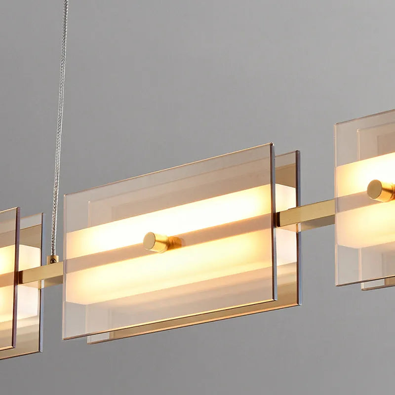 Arisha Modern Nordic Linear Copper/Glass Pendant Light, Brass/Black