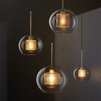 Hessa Contemporary Golden Pendant Light, Glass, Globe/Cylindric
