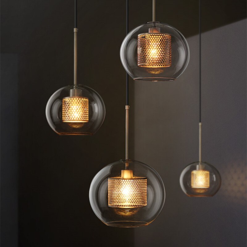 Hessa Contemporary Golden Pendant Light, Glass, Globe/Cylindric