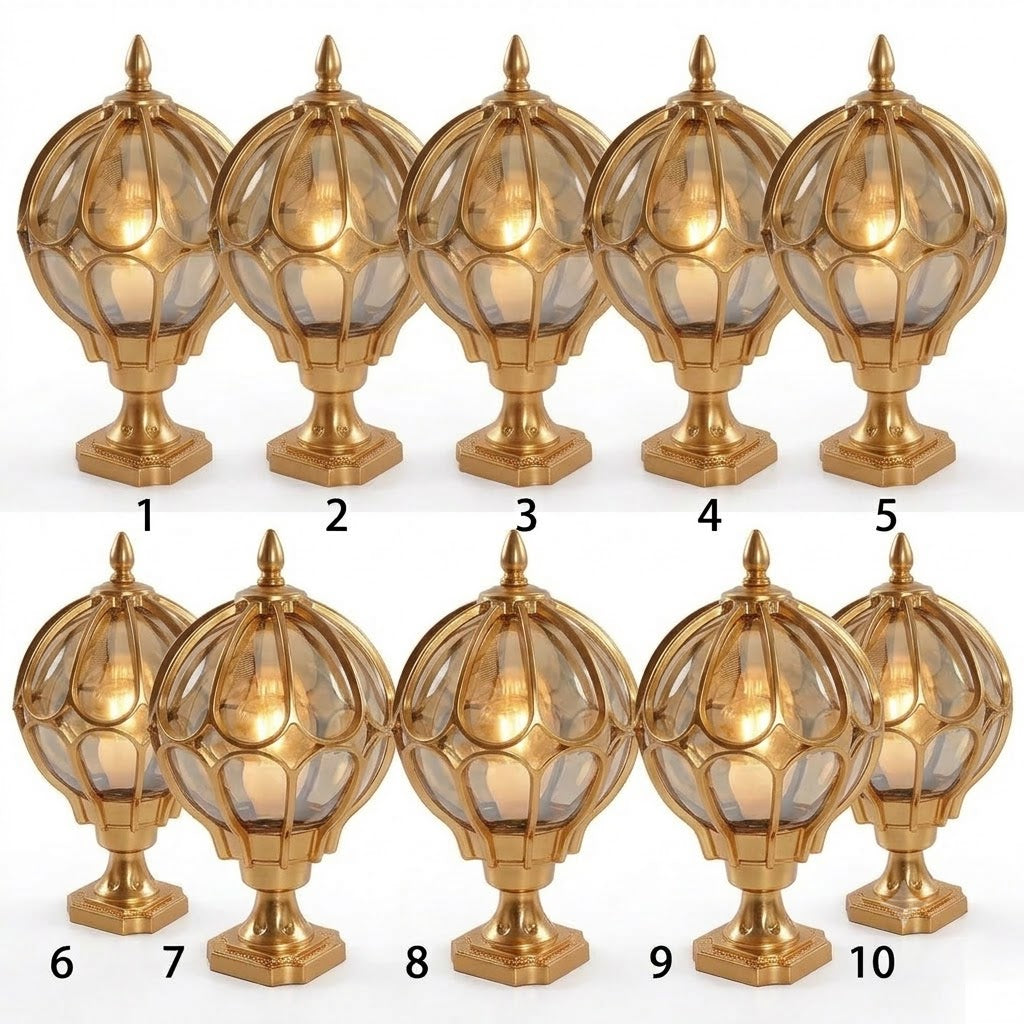 Outdoor Globe Pillar Light Retro Glass Copper Fence Post Hardwired — Black Bronze 7 to 15 Inch Sets