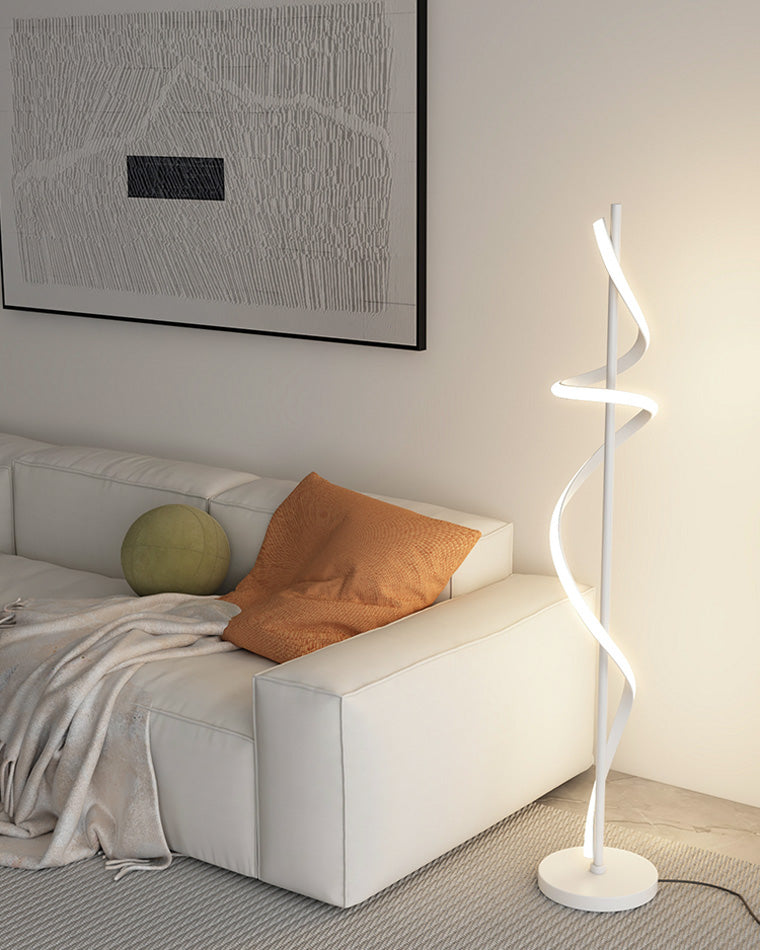 Dimmable Spiral Arc Floor Lamp Sculptural LED Warm White Living Room Bedroom — 3 Finish Options