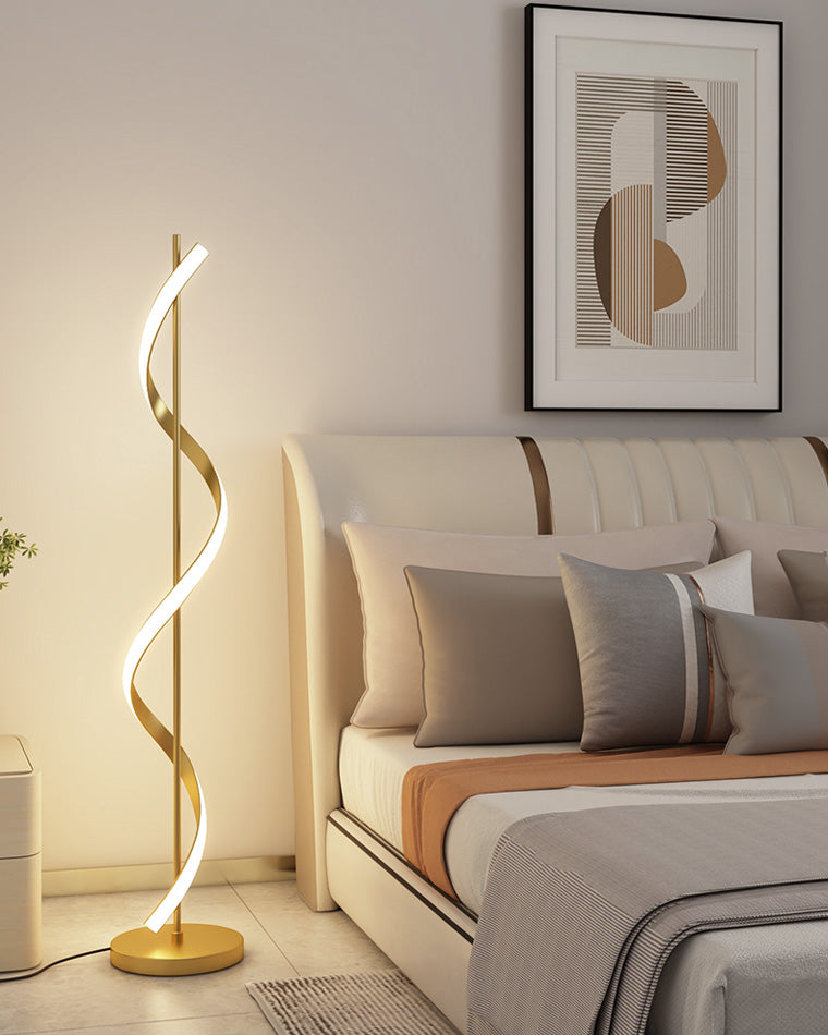 Dimmable Spiral Arc Floor Lamp Sculptural LED Warm White Living Room Bedroom — 3 Finish Options