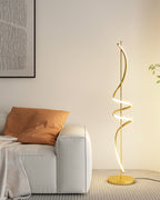 Dimmable Spiral Arc Floor Lamp Sculptural LED Warm White Living Room Bedroom — 3 Finish Options