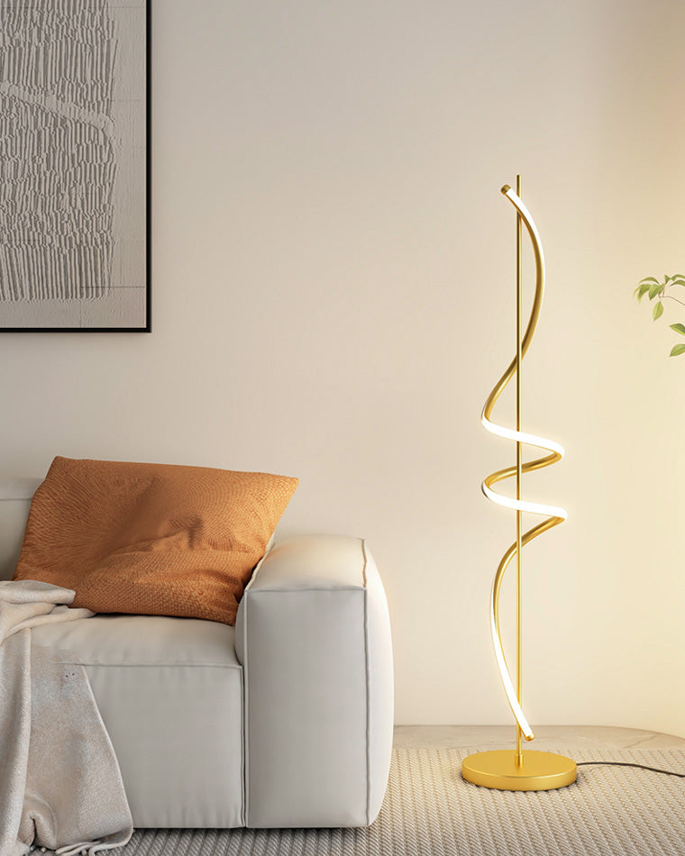 Dimmable Spiral Arc Floor Lamp Sculptural LED Warm White Living Room Bedroom — 3 Finish Options