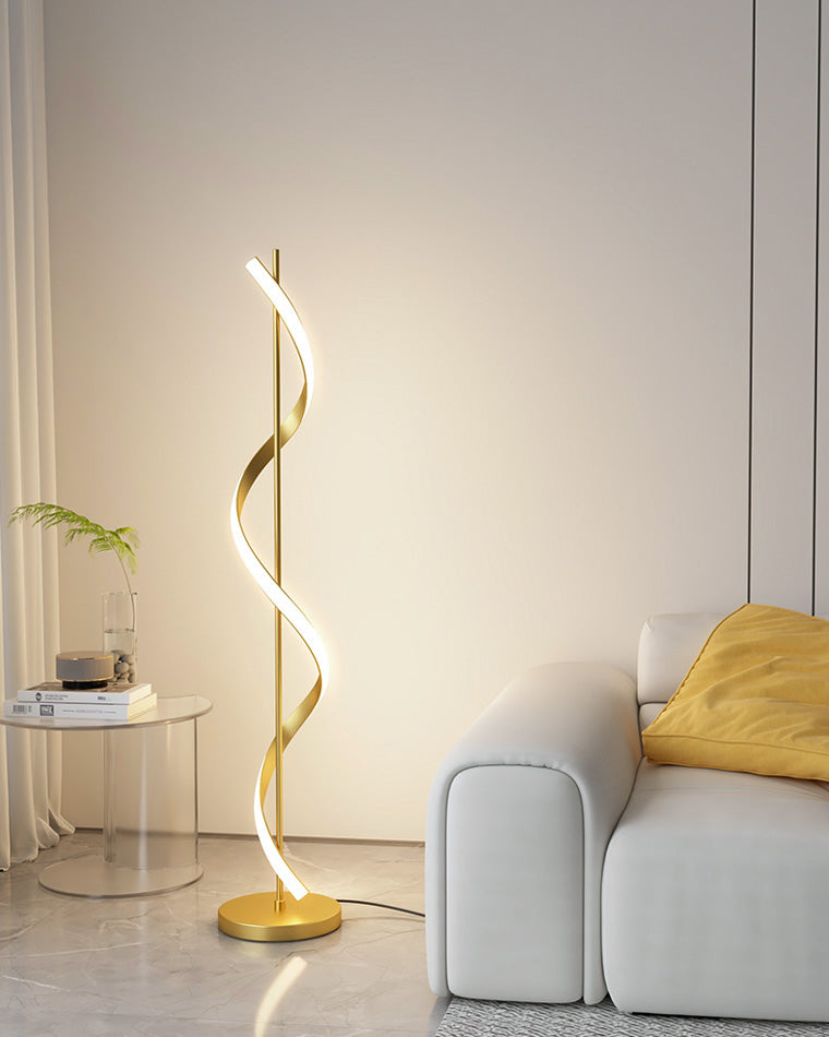 Dimmable Spiral Arc Floor Lamp Sculptural LED Warm White Living Room Bedroom — 3 Finish Options