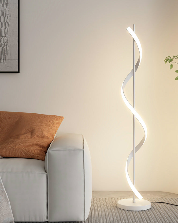 Dimmable Spiral Arc Floor Lamp Sculptural LED Warm White Living Room Bedroom — 3 Finish Options