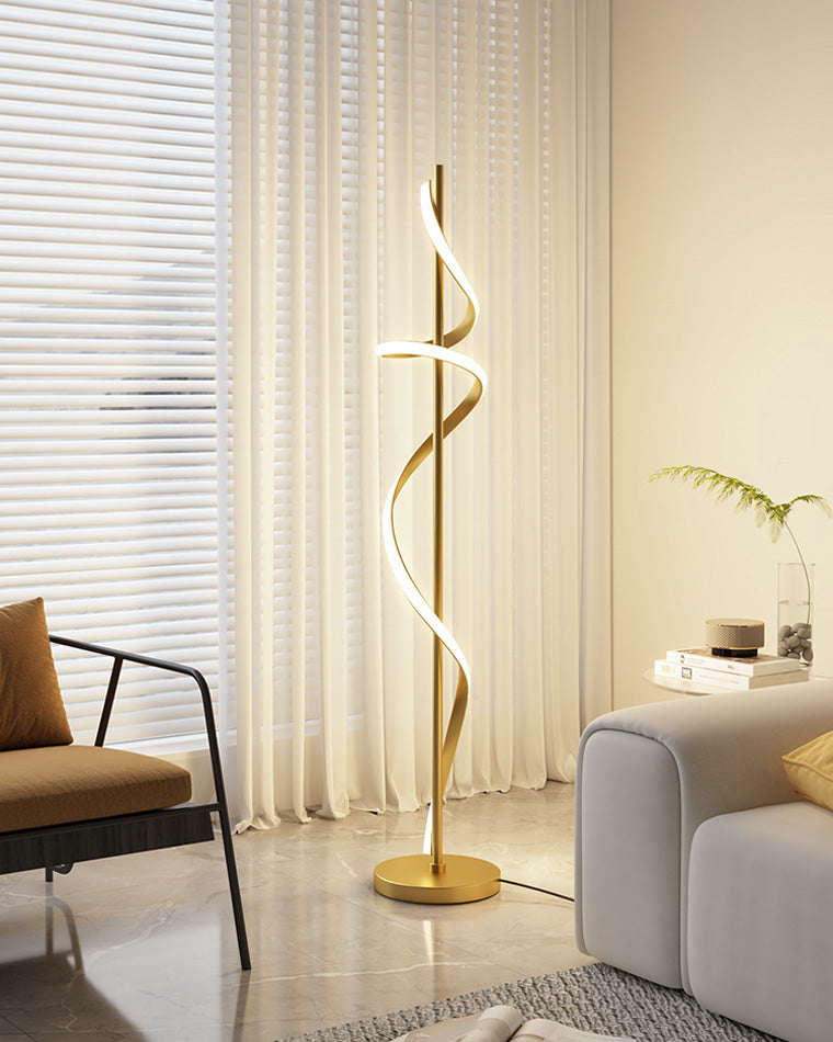 Dimmable Spiral Arc Floor Lamp Sculptural LED Warm White Living Room Bedroom — 3 Finish Options