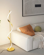 Dimmable Spiral Arc Floor Lamp Sculptural LED Warm White Living Room Bedroom — 3 Finish Options
