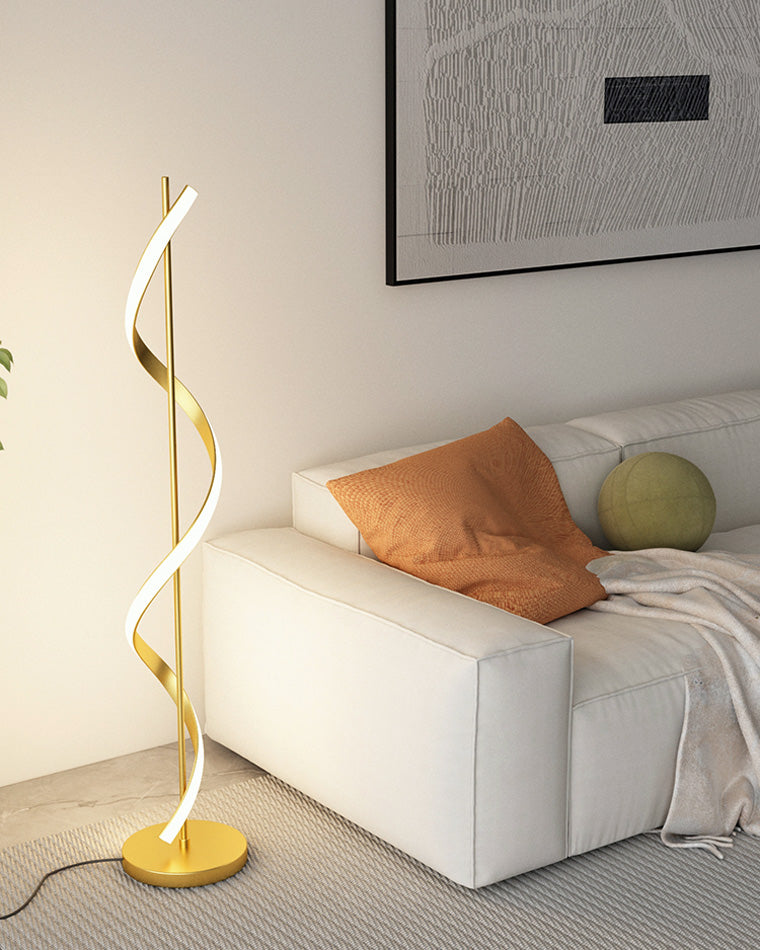 Dimmable Spiral Arc Floor Lamp Sculptural LED Warm White Living Room Bedroom — 3 Finish Options