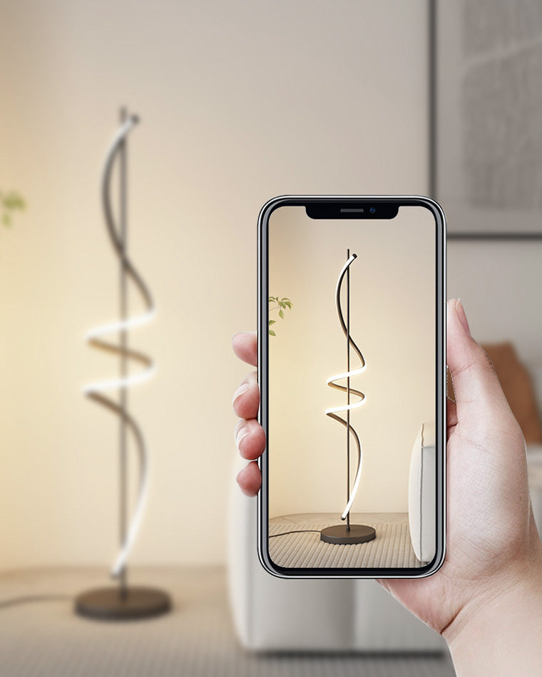 Dimmable Spiral Arc Floor Lamp Sculptural LED Warm White Living Room Bedroom — 3 Finish Options