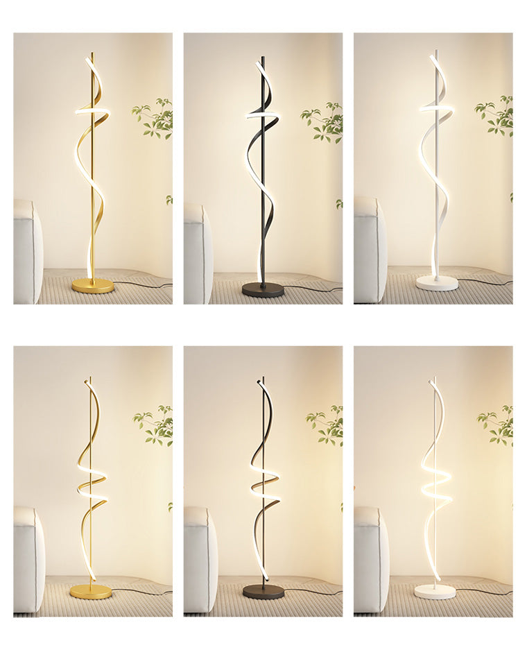 Dimmable Spiral Arc Floor Lamp Sculptural LED Warm White Living Room Bedroom — 3 Finish Options
